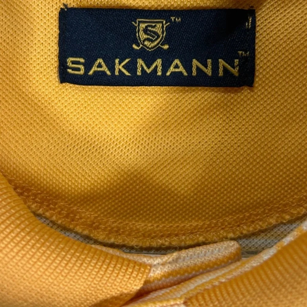 Sakmann Striped Golf Polo Shirt Mens Medium Peach Orange Short Sleeve Fox‎ Logo